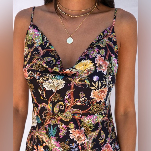 VICI Womens Slip Dresses | Giuseppina Paisley Satin Slip Mini Dress - Picture 2 of 6